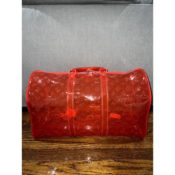 Louis Vuitton Keepall Bandouliere 50 Red PVC Monogram Weekend Duffle Travel Bag - Picture 6 of 10